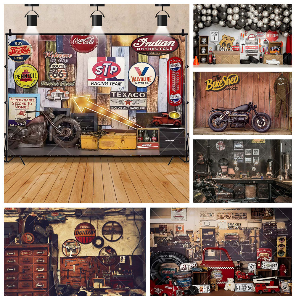 Retro motorfiets auto reparati - Workshop Tools Background recensie en prijs